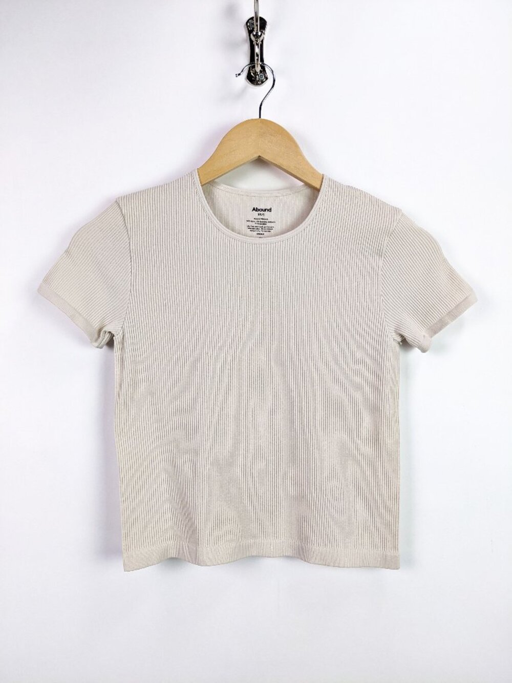 Abound Womens Ribbed Crew Neck Short Sleeve Crop Top in Beige Size XS / S